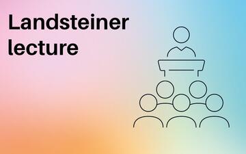 Illustratie van een spreker voor een groep mensen en het woord 'landsteiner lecture''