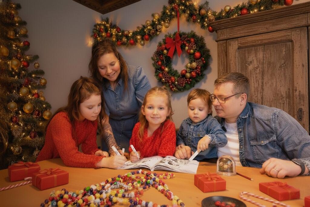 Foto van Allexa en het gezin aan een feestelijke tafel 