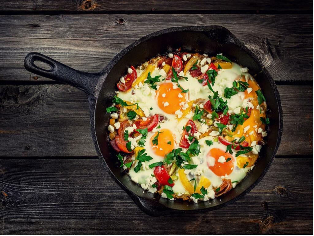 IJzerrijk Marokkaanse groenteschotel met ei
