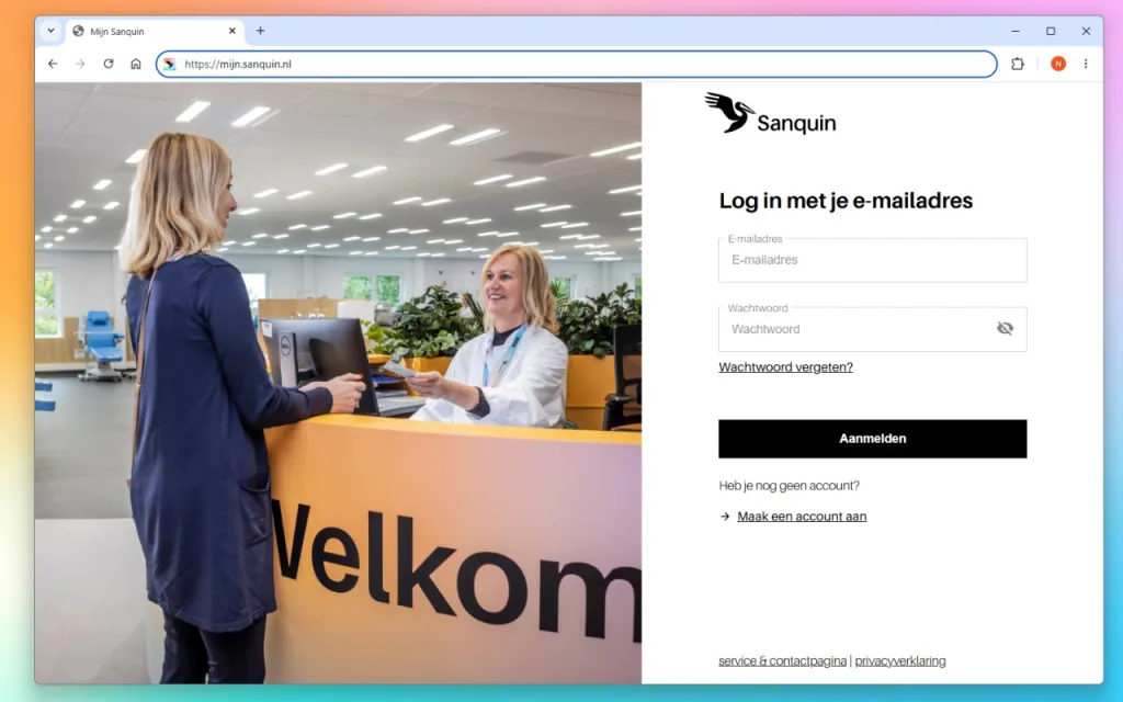 Schermafbeelding van het inlogscherm van MijnSanquin