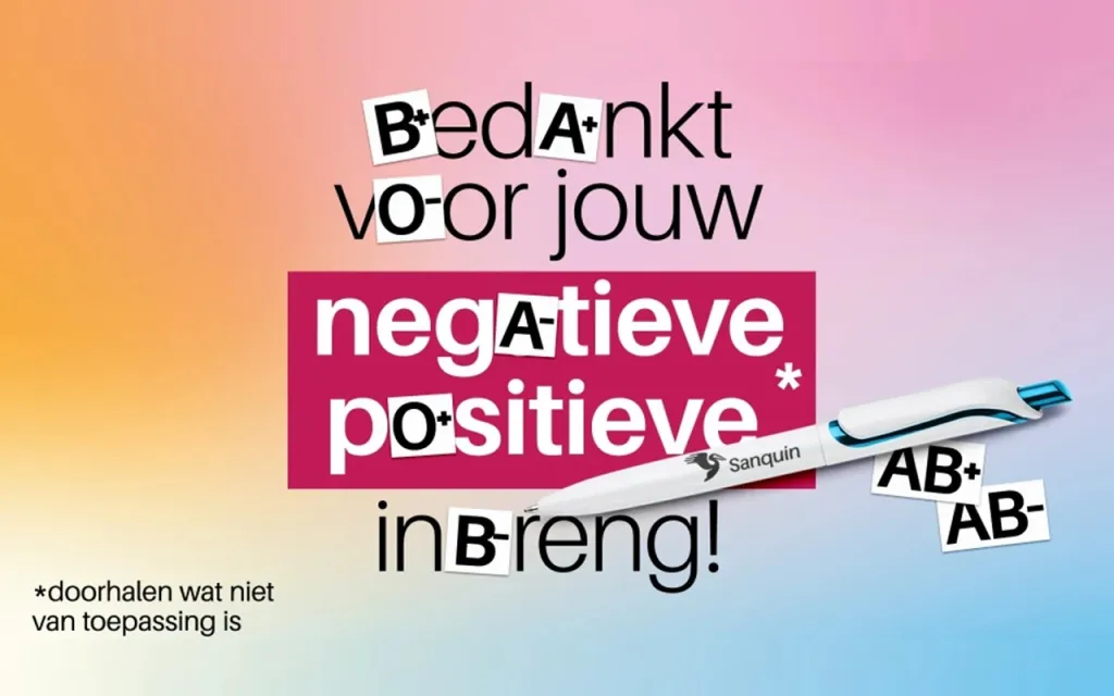 Afbeelding met de tekst Bedankt voor jouw negatieve / positieve inbreng, met daarnaast een pen en de tekst: Doorhalen wat niet van toepassing is 
